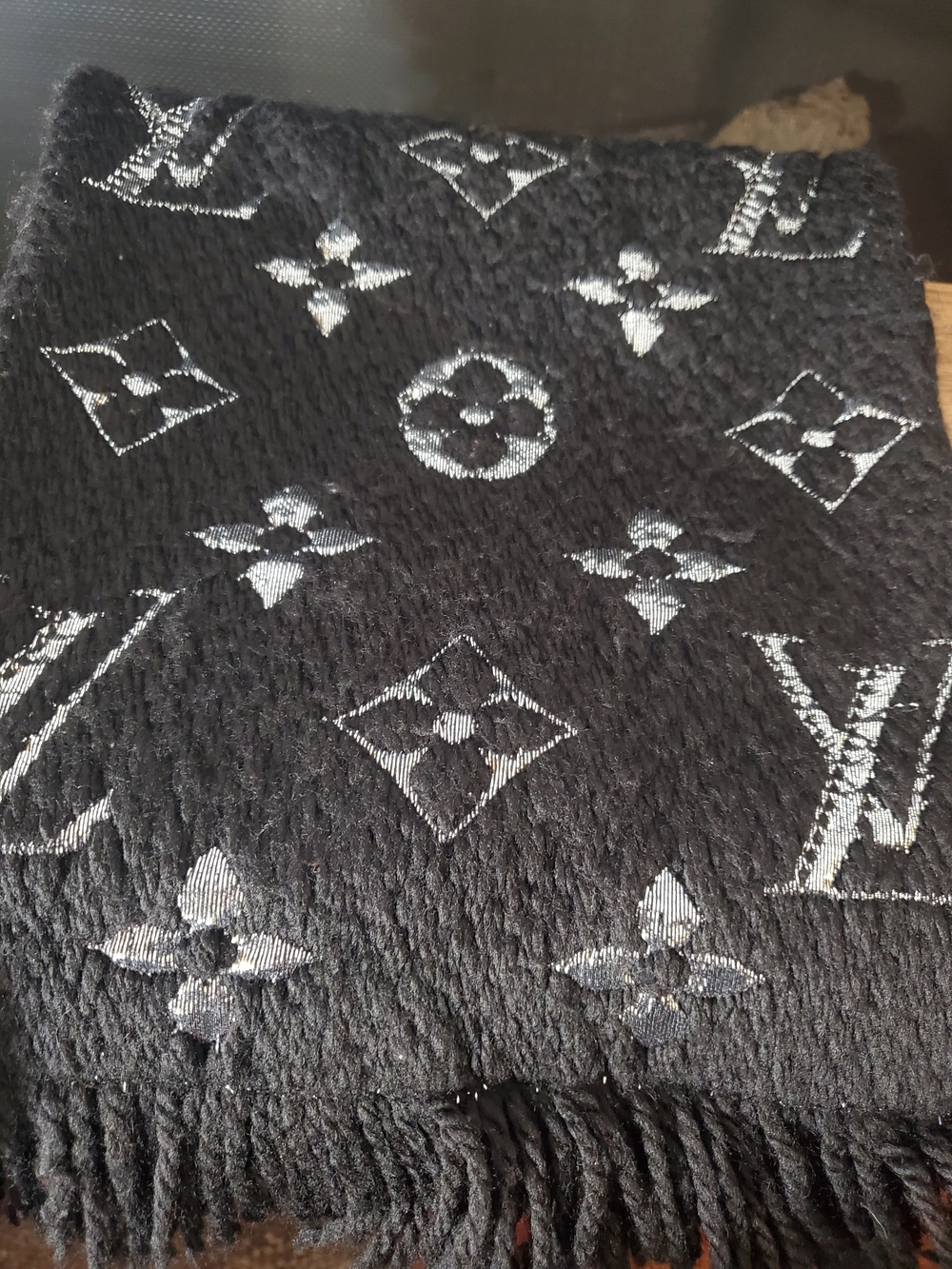 Luxury Black Monogram Knit Scarf